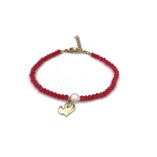 Handmade march bracelet with red beads , pearl and swallow